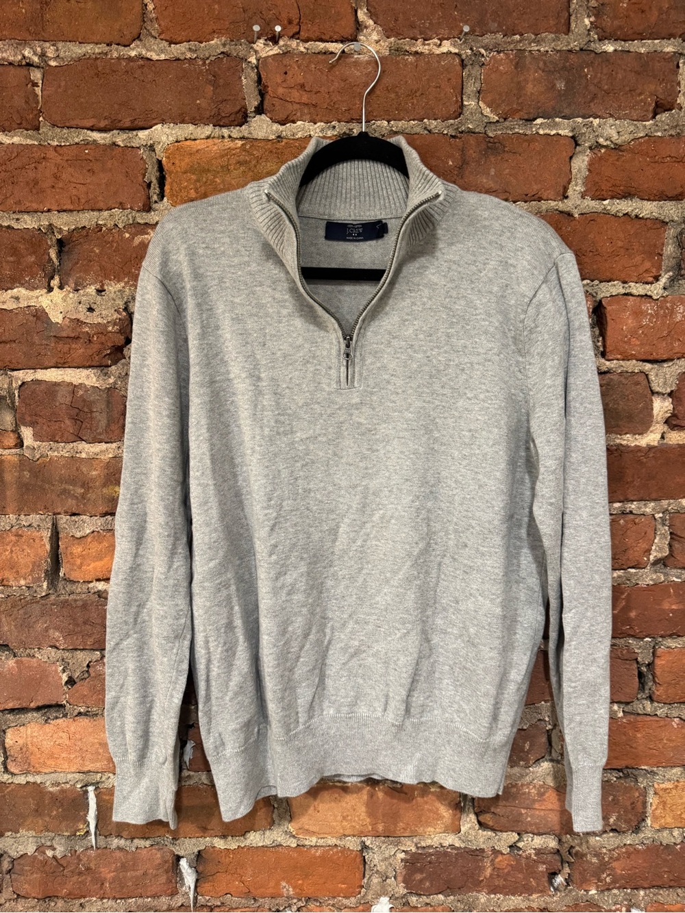 J. Crew Men’s Light Gray Quarter Zip Sweater (100% Cotton)